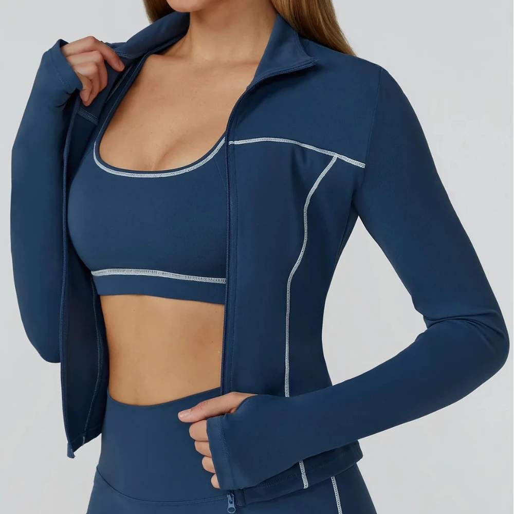 Windproof Tight Slim Women's Running Jackets Gym Yoga Sports Zipper Jacket Cycling Workout Coat Top Push Up Fitness Activewear