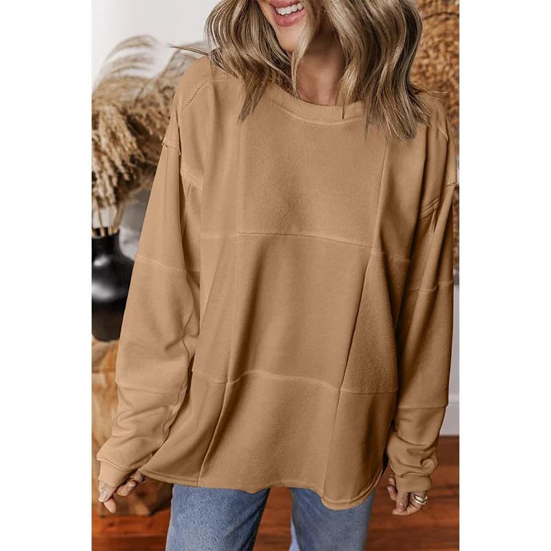 Top de manga larga de Color liso para mujer, jersey holgado de verano, estilo americano y europeo Simple, que cubre carne que combina con todo