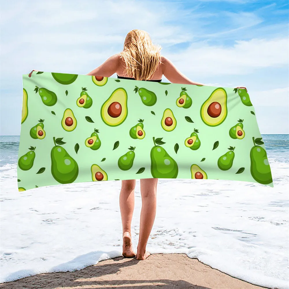 Microfiber Beach Towel Avocado Fruits Pattern Printing Sand Free Quick Dry Absorbent Swimming Towel Travel Camping Picnic Women