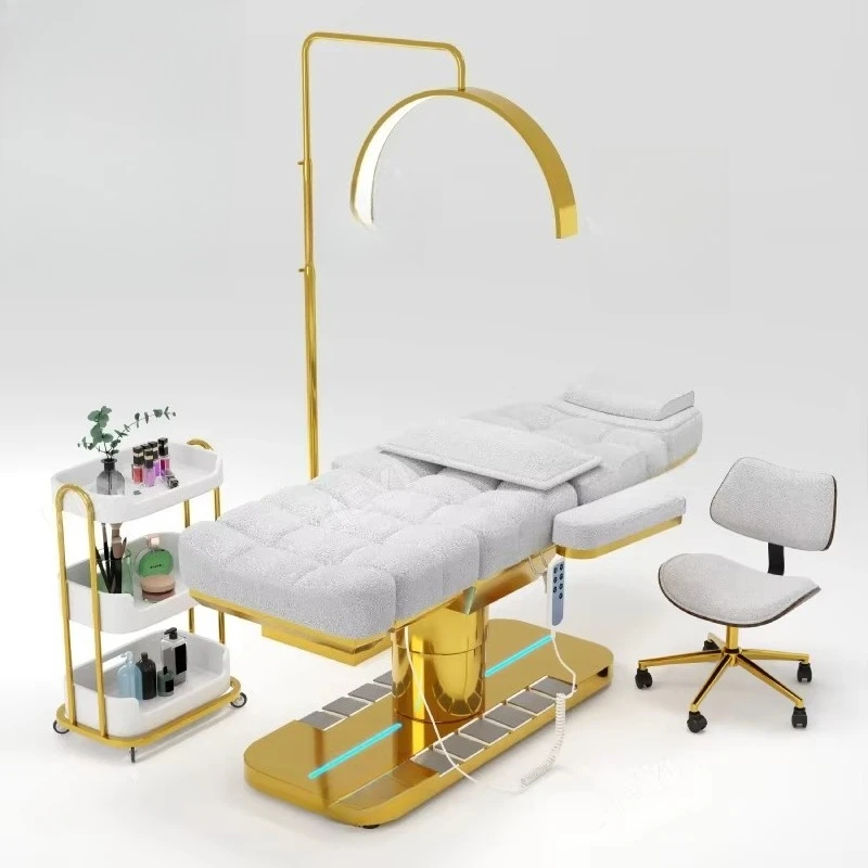 Electric Massage Tattoo Chair Soft Plush Surface Beauty Treatment Bed with LED Light for Salon & Medical Examination Use