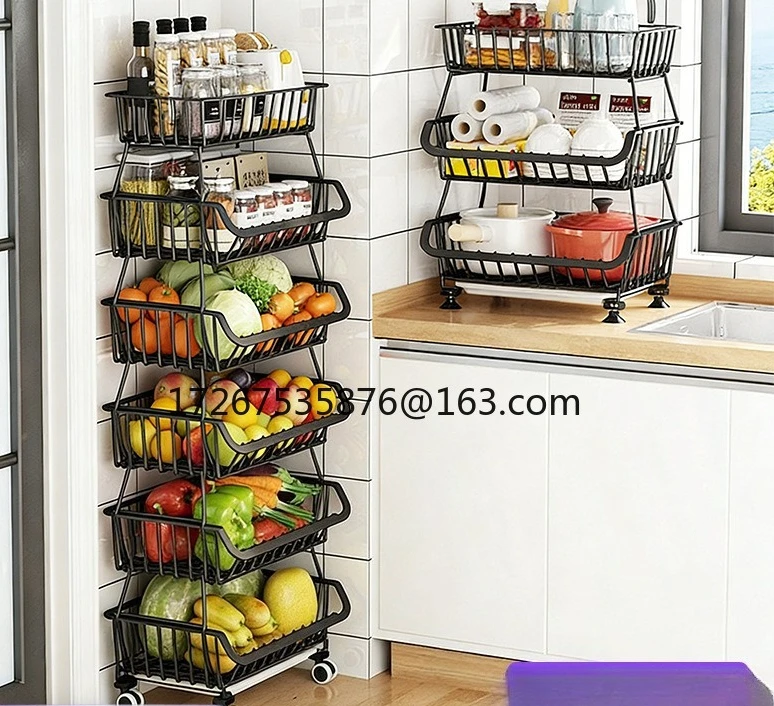 

Kitchen storage trolley vegetable rack fruit basket vegetable rack floor multi-layer with wheels household