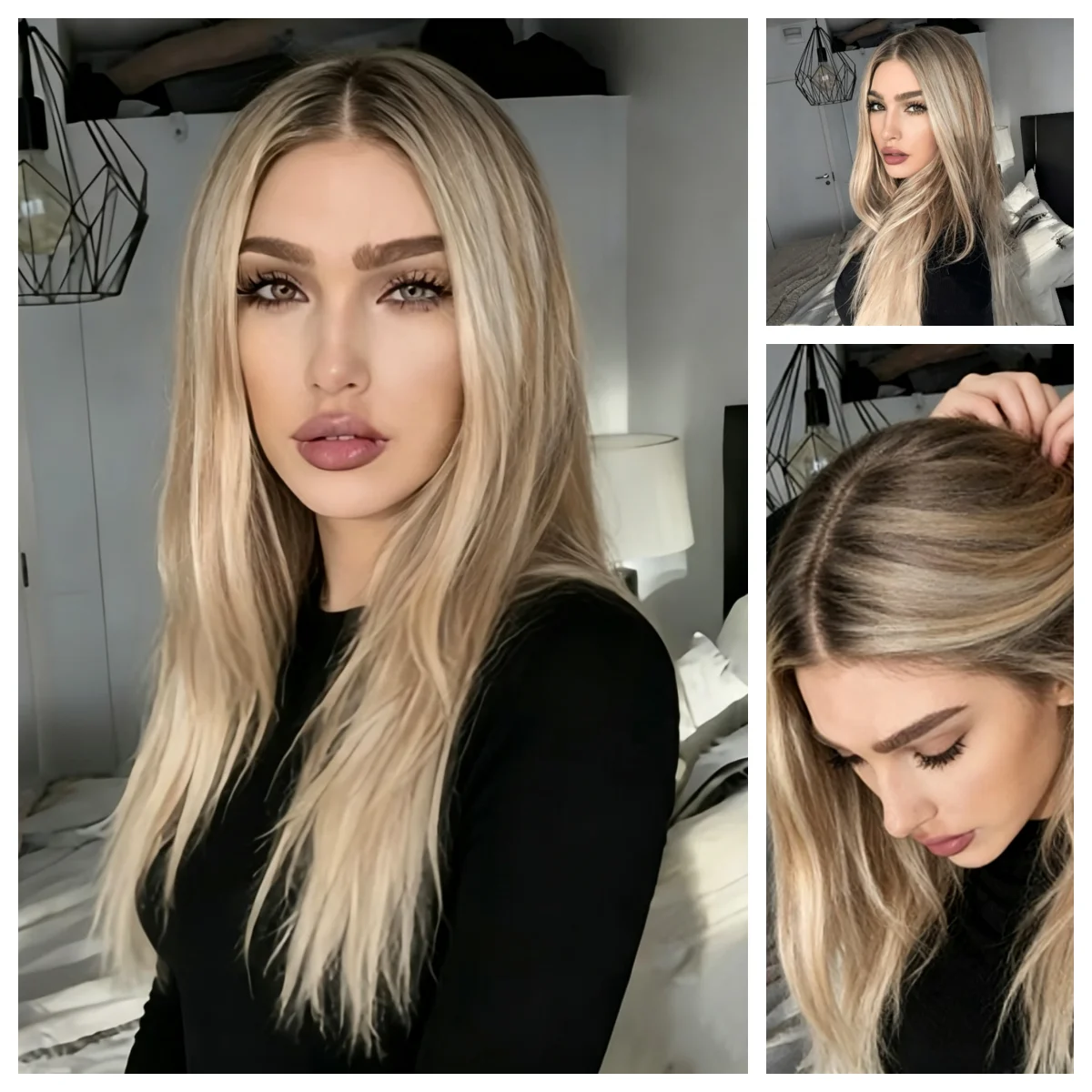 Lothoey 613Transparent Lace Full Lace Wig Human Hair Ombre Light Browm Ash Blonde With Bangs 13*6 Lace Frontal Wigs for Women