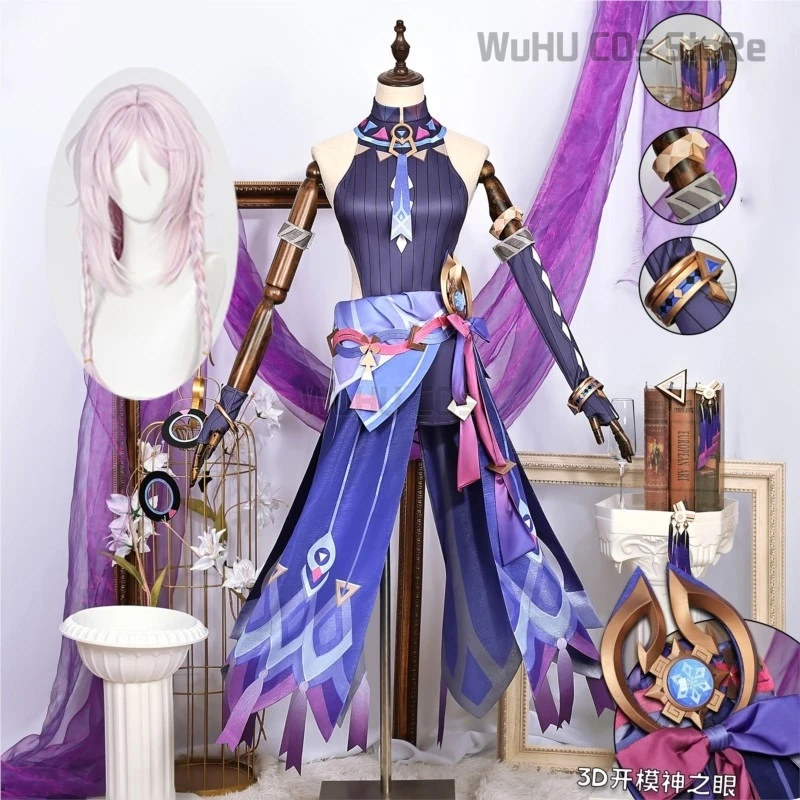 Genshin Impact Cos Citlali Cosplay Costume Dress Citlali Pink Purple Wig Masters Of The Night-Wind Natlan Halloween Party Women