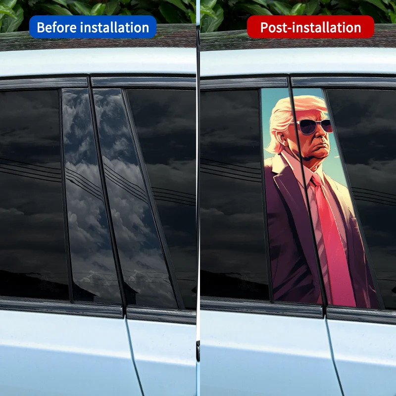 1pc/2pcs Trump Car Stickers Car B-pillar Vinyl Decals Waterproof Auto Center Pillar Sticker Cover Scratches Vehicle Decoration