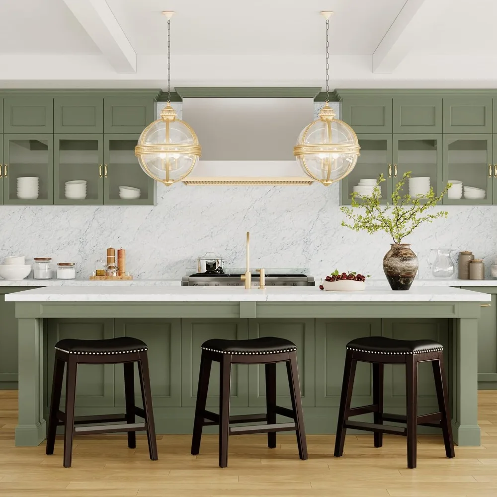 Indoor Living Durango Sattelhocker aus gebundenem Leder, 24 Thekenhöhe, Espresso, schwarzer Ledersitz