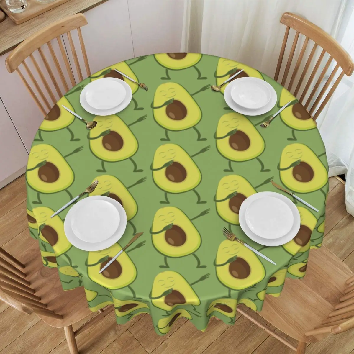 Customized Round Fitted Dabbing Avocado Table Cloth Oilproof Tablecloth 60 inch Table Cover for Kitchen Dinning