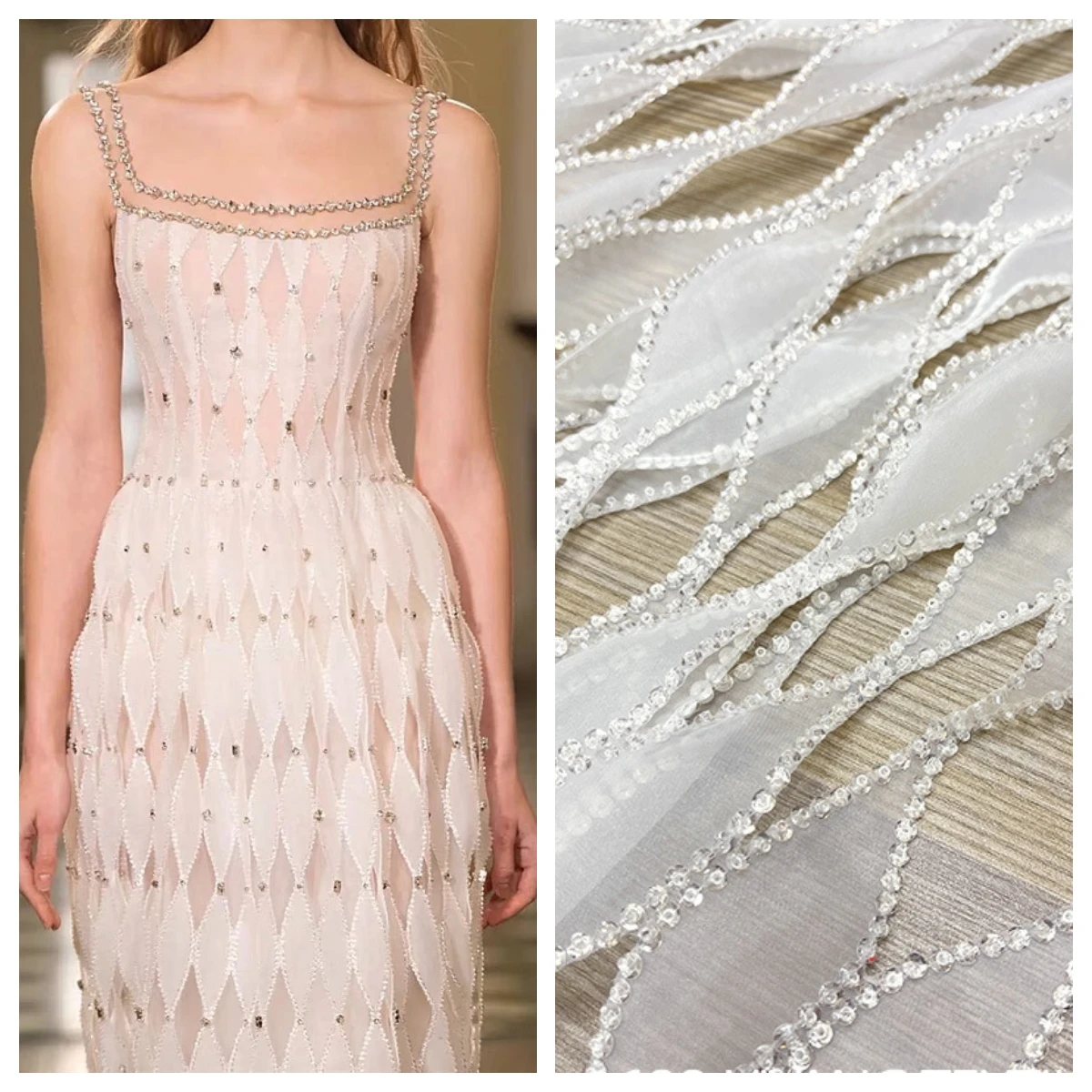 할로우 오간자 원단 웨딩 원피스, 패션 원피스 재봉 원단, 원피스 비즈 신부 원단, 130cm 너비, 1 야드, 신제품