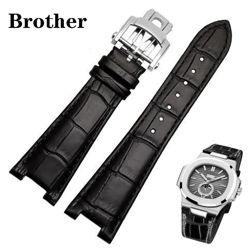 Genuine Leather Watch Band Fit for Patek Philippe 5711 5712G Nautilus Brown Black Blue Soft Cowhide Watch Straps 25mmX13mm