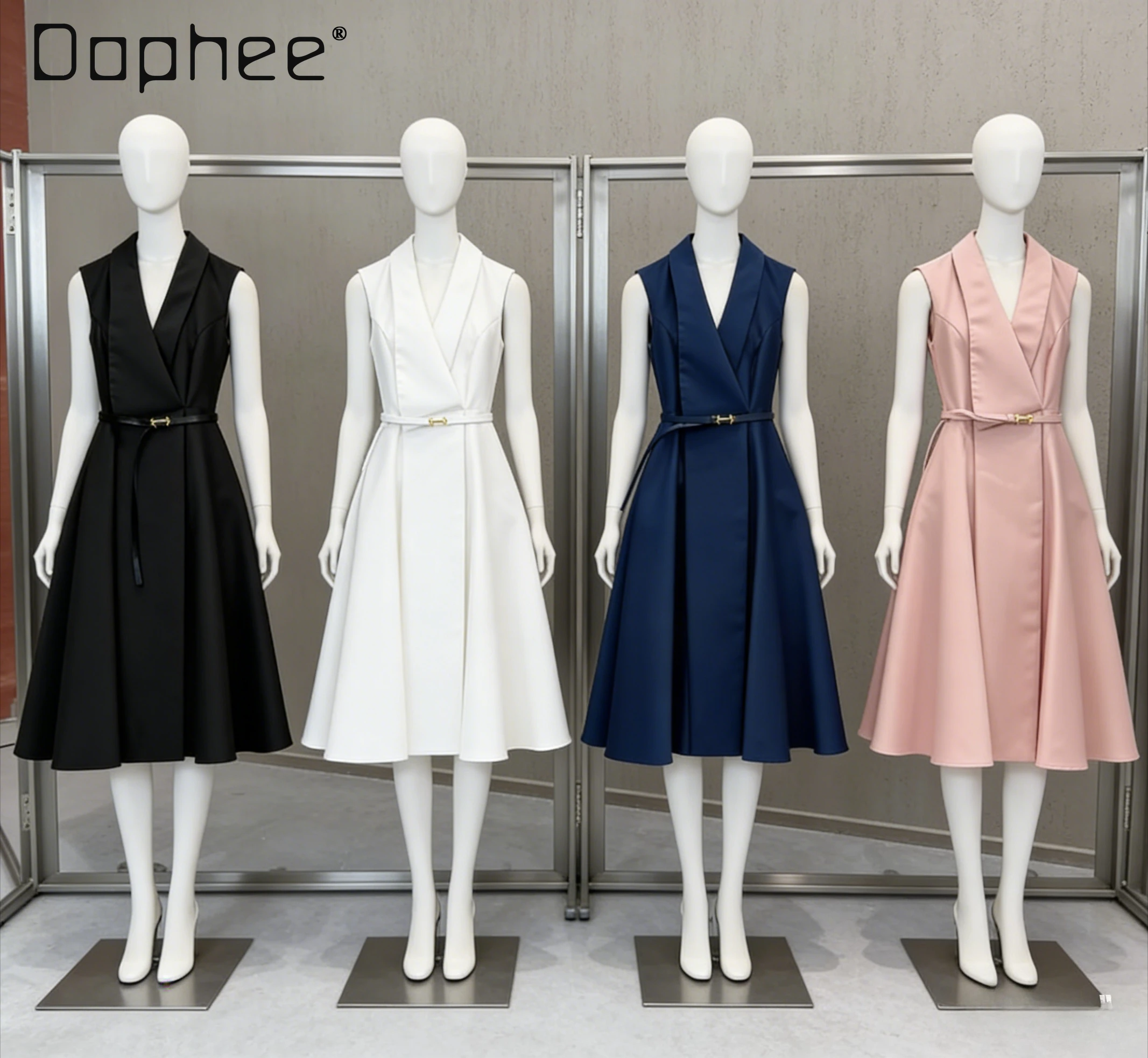 

Spring Summer 2026 French Elegant Style Sleeveless V-neck Dress for Women Light Luxury Hepburn Style Slim Mid-length Dresses