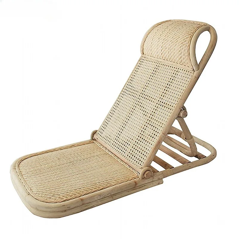 New Rattan Folding Portable Beach Chair Wicker Cane Bamboo Lounger Floor Lawn Pool Chaise Sun Bed Foldable Camping Deck Chair