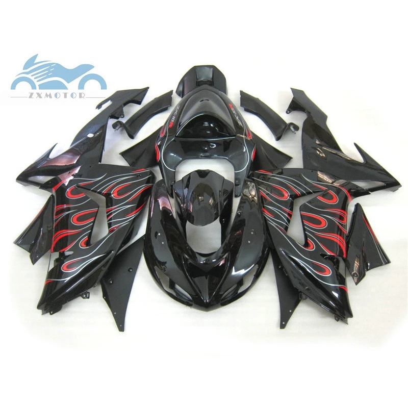 Professional plastic fairings kit for KAWASAKI Ninja 2006 2007 ZX10R motorcycle sport fairing kit 06 07 ZX 10R flames black sets