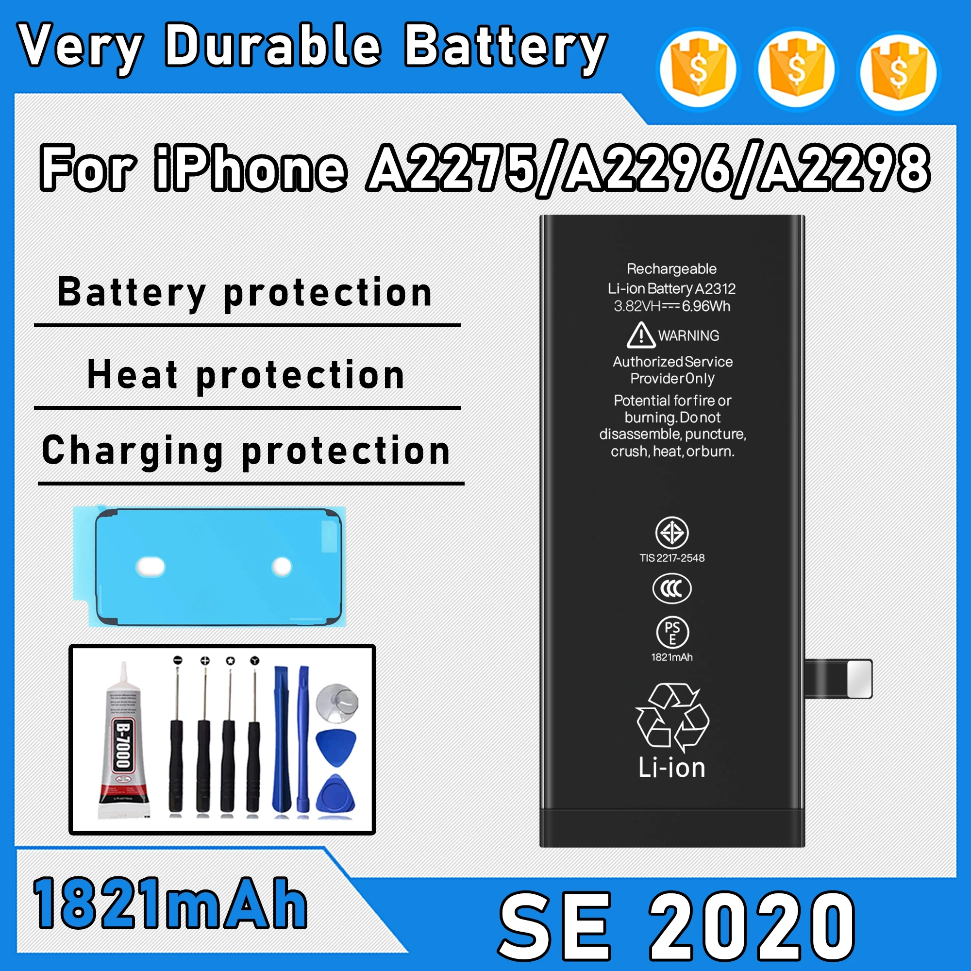 100% 0 Cycle High Capacity Battery For iPhone SE 2020/A2275/A2296/A2298 Phone Bateria+Free Tool Kit