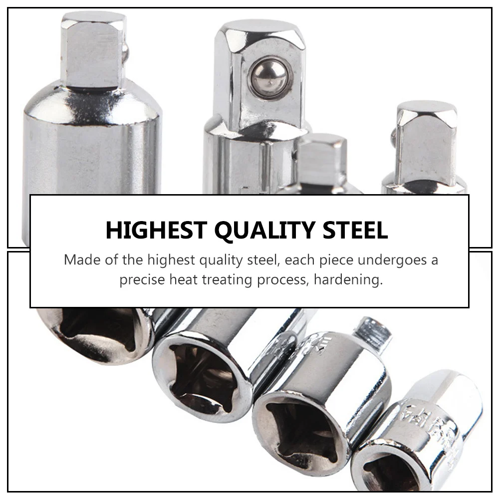

4pcs Electric Wrench Socket Durable Impact Adaptor Ratchet Converter Reducer Set Silver Steel Anti Corrosion Heat Treated