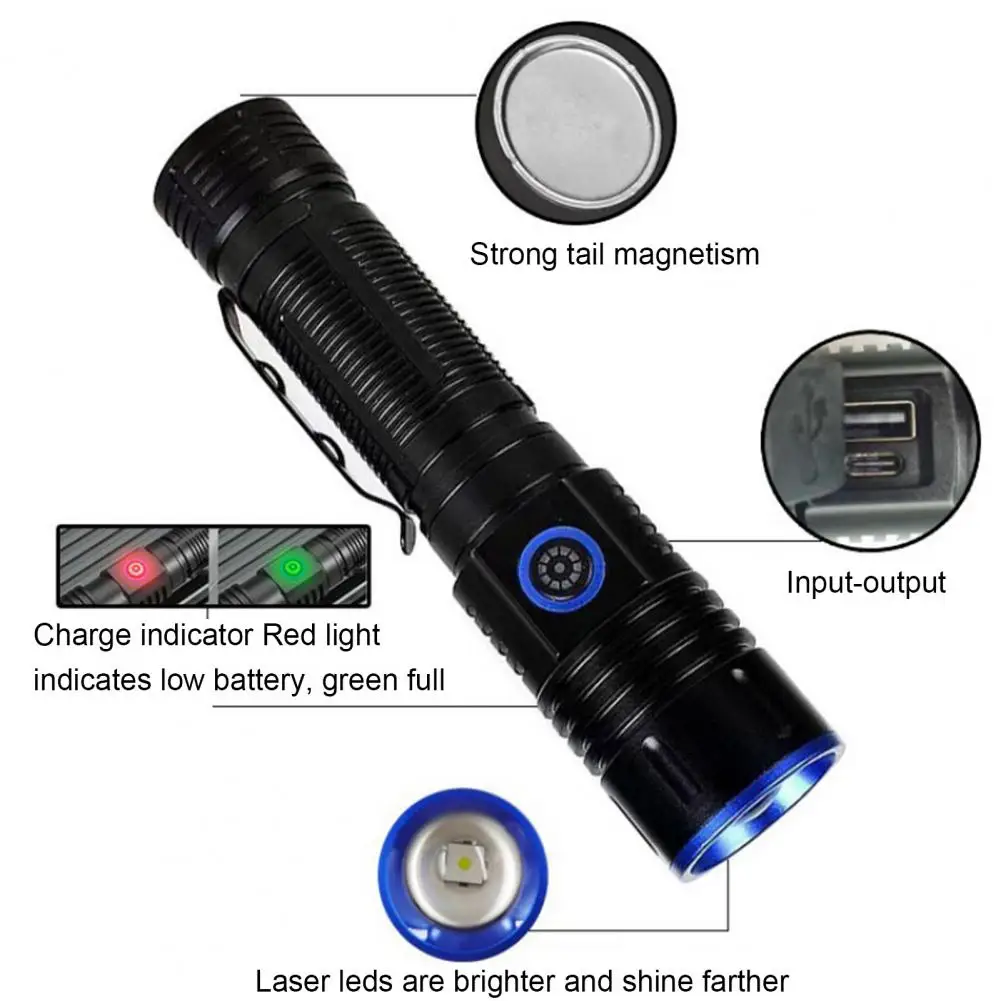 

Outdoor Torch Camping Flashlight Super Bright Usb Rechargeable Outdoor Flashlight with 4 Adjustable Zoom Waterproof for Fishing