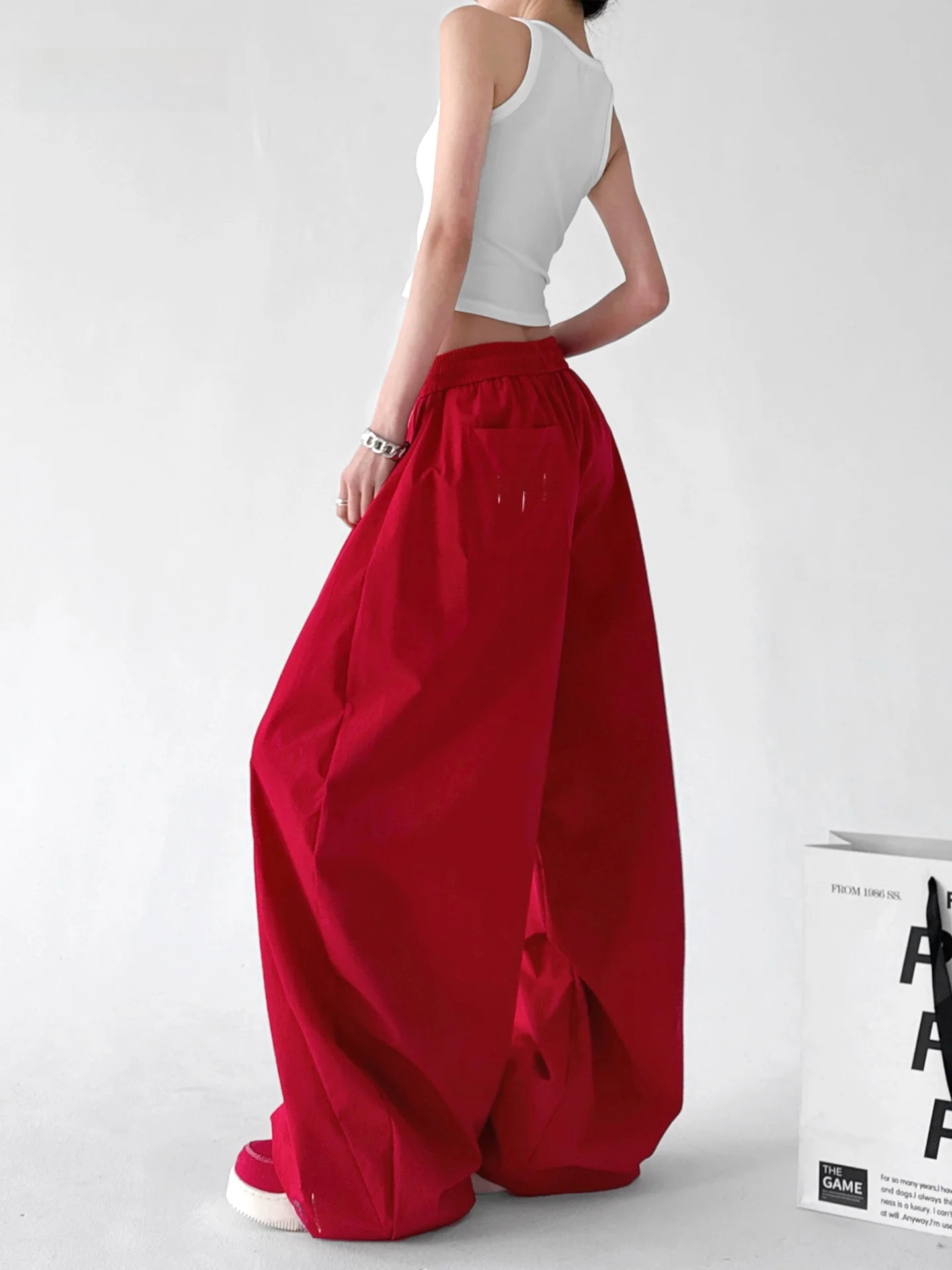 

Американские свободные повседневные брюки с широкими штанинами для спорта и джазовых танцев, женские рабочие брюки с высокой талией из полиэфирного волокна