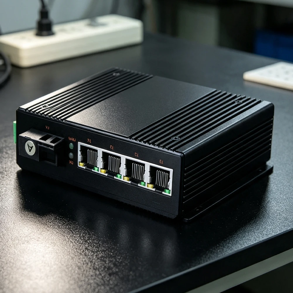 For DIN Rail Gigabit For Media Converter with Single-Fiber Interface and 4 Gigabit Ethernet Ports for Automation Systems