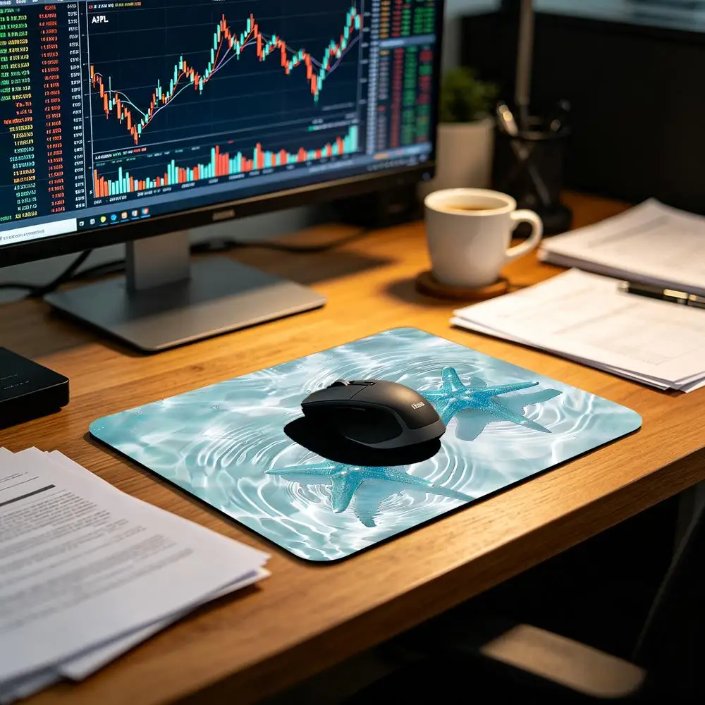 Ocean Ripple Starfish Print small mouse pad laptop office mat desk pad rubber anti-slip edge locking pc accessories gaming mats