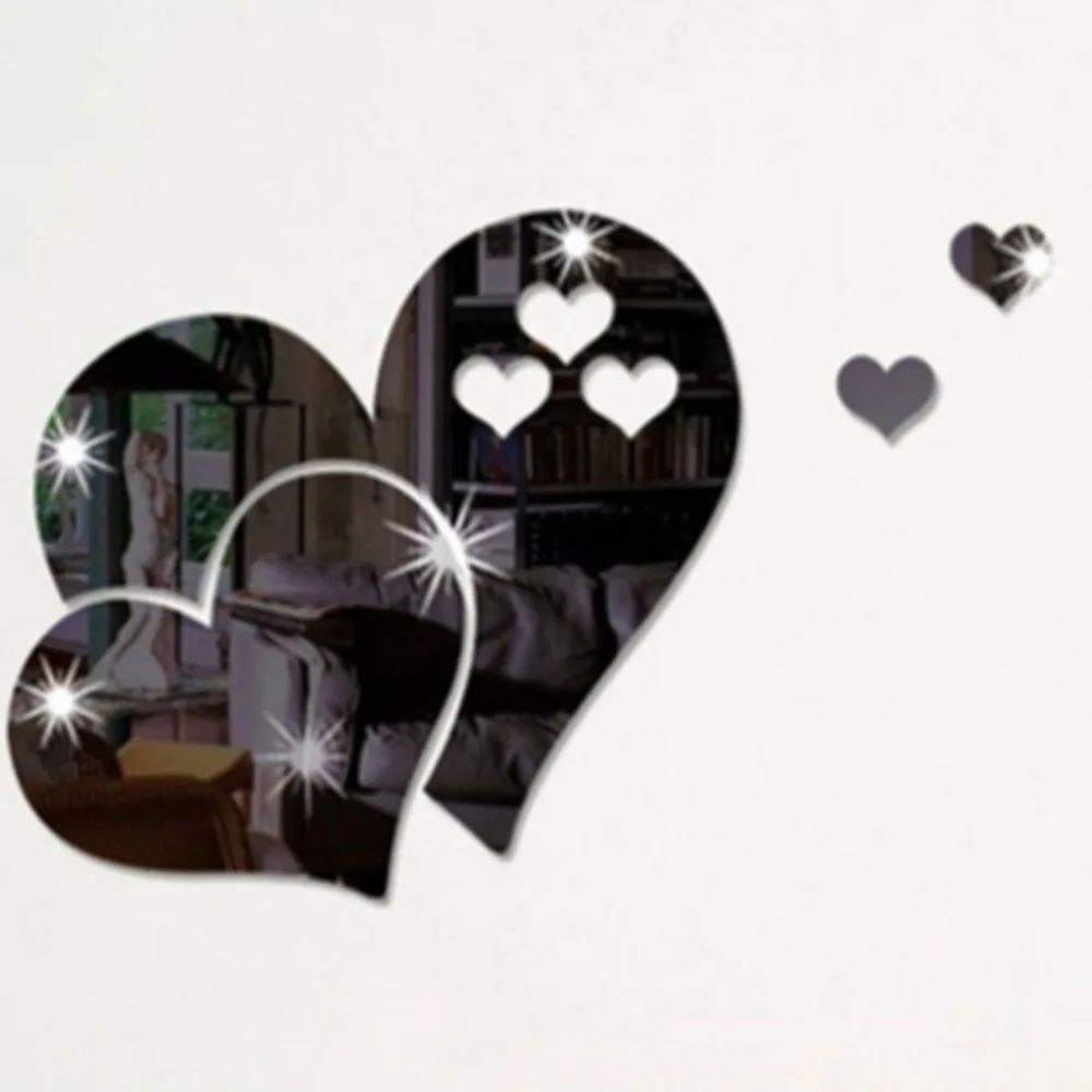

1Set 3D Love Hearts Mirror Wall Sticker Decal Wall Art Removable Wedding Decoration Kids Room Decoration Toilet Table Stickers