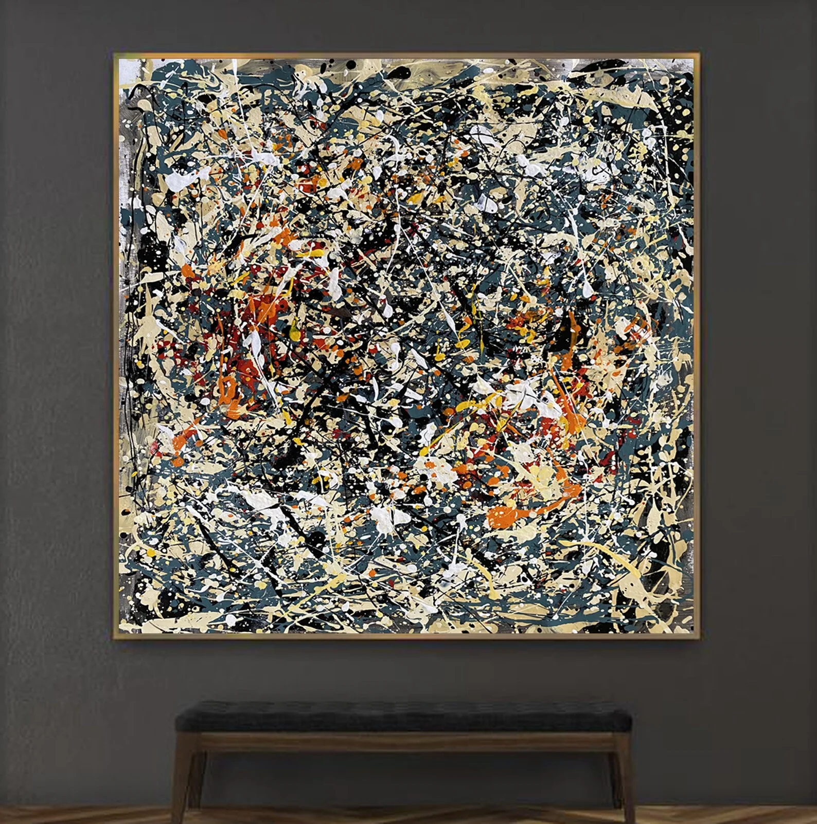 Abstract Jackson Pollock Style Wall Art, Modern Drip Painting Canvas Print, Large Wall Decor for Living Room
