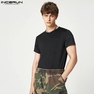 Incerun-bodysuit sexy men's short-sleeved, monochrome bodysuits, neck jumpsuit, underwear, fitness, cozy, summer, S-5xl, 2022 8 Main Men's Body Sales - №1