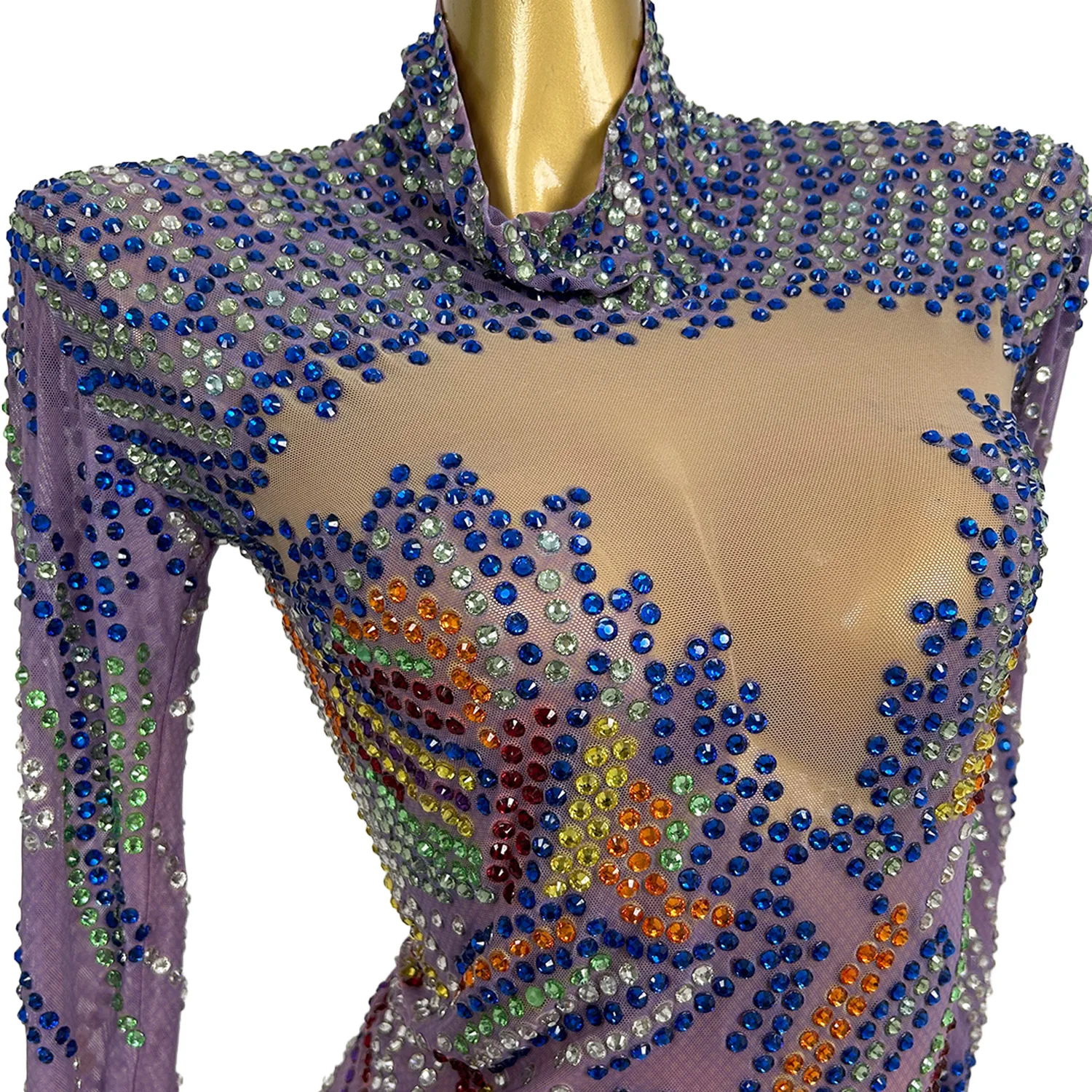 Women Couture High-end Sparkly Rhinestone Tight Fitting Mini Dress Club Birthday Prom Sexy See Through Mesh Short Dress Malanhui