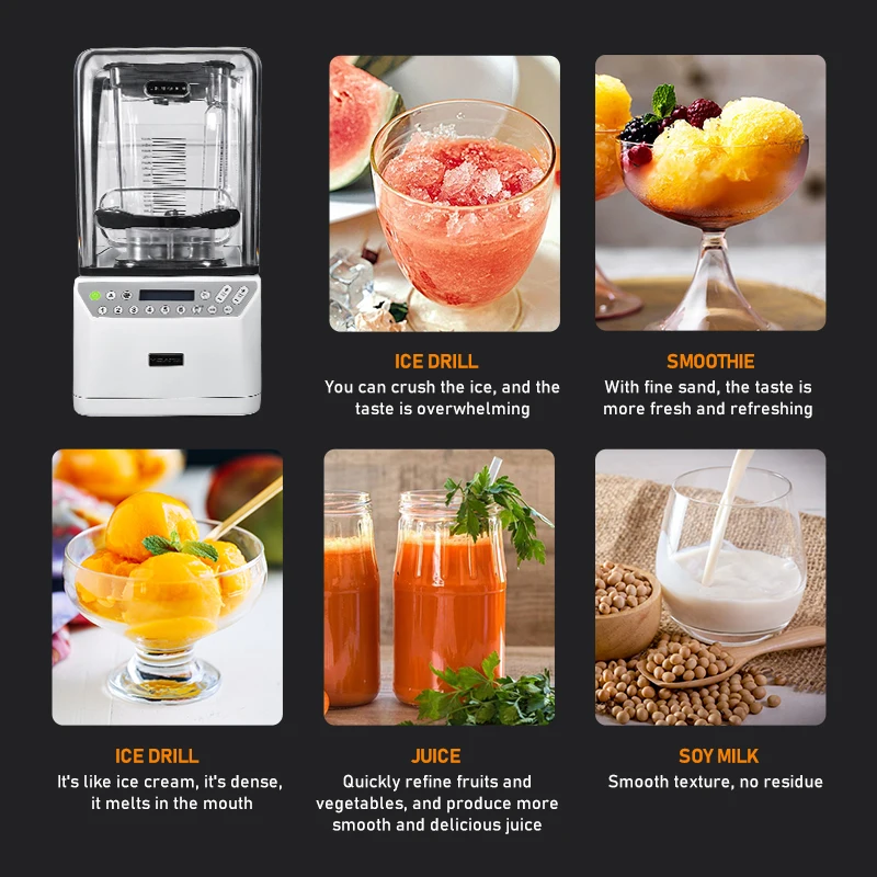 Moseener Commercial Mixer Grinder Portable Ice Smoothie Blenders Large 2L Capacity Heavy Duty Silver Crest Push Button
