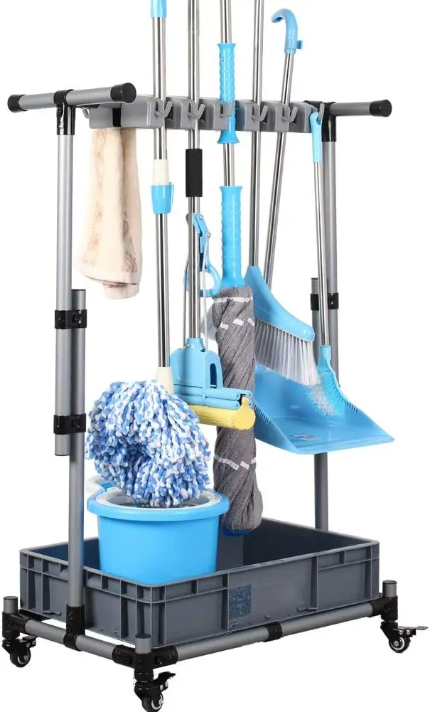 

Broom and Mop Holder Put Wet Mops Movable Floor-Mounted Mop Rack Floor Standing Cleaning Tool Cart Storage