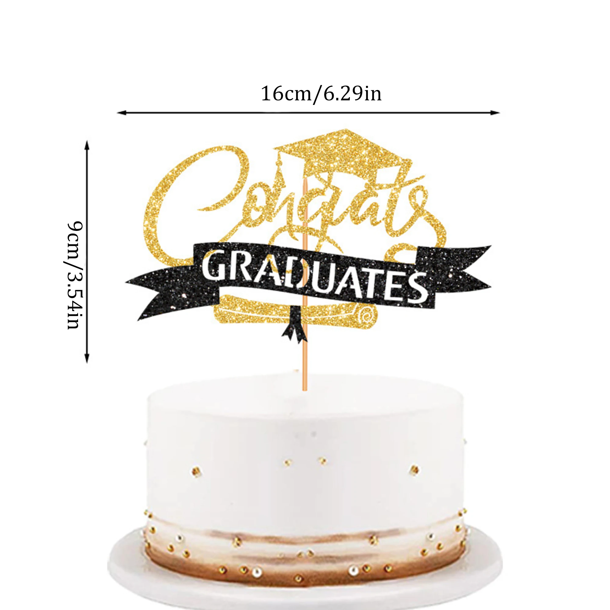 1 Stück/16 Stück/17 Stück 2026 Abschluss-Kuchendekoration-Set Schwarz Gold Glitzer Glückwunsch zum Abschluss Graduierungshut Cupcake-Topper Jahrgang 2026 Party-Dekoration – Detail 6