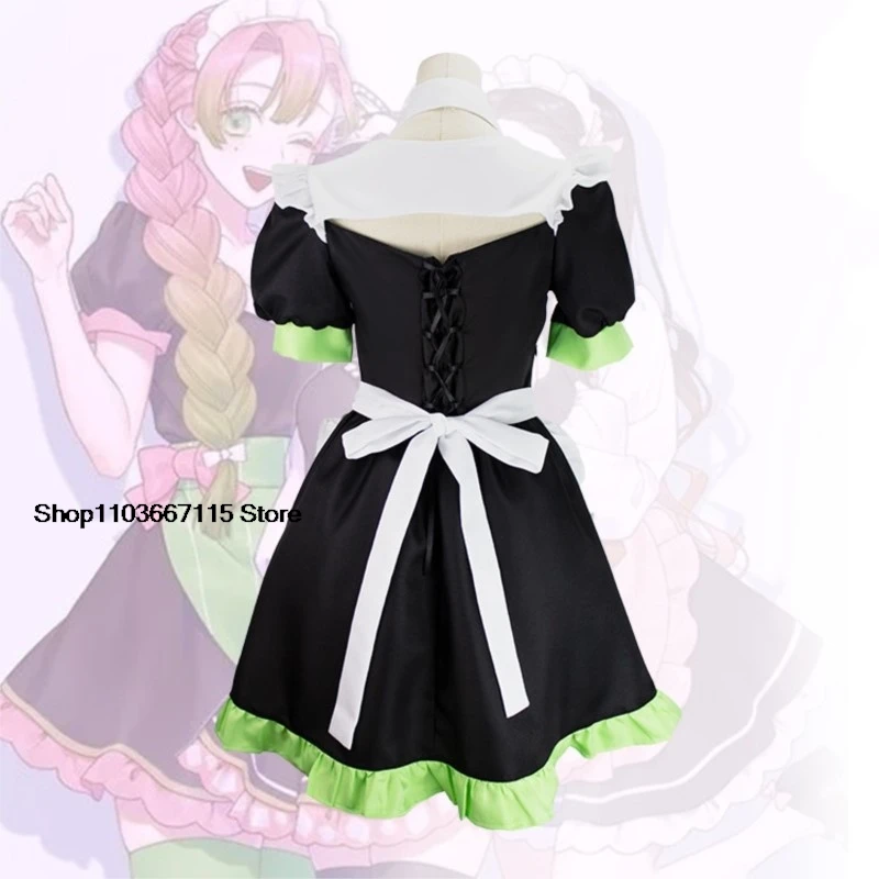 Anime Kanroji Mitsuri Cosplay Costume Lolita Sexy Maid Outfit Braid Wig Love Hashira Adult Gift