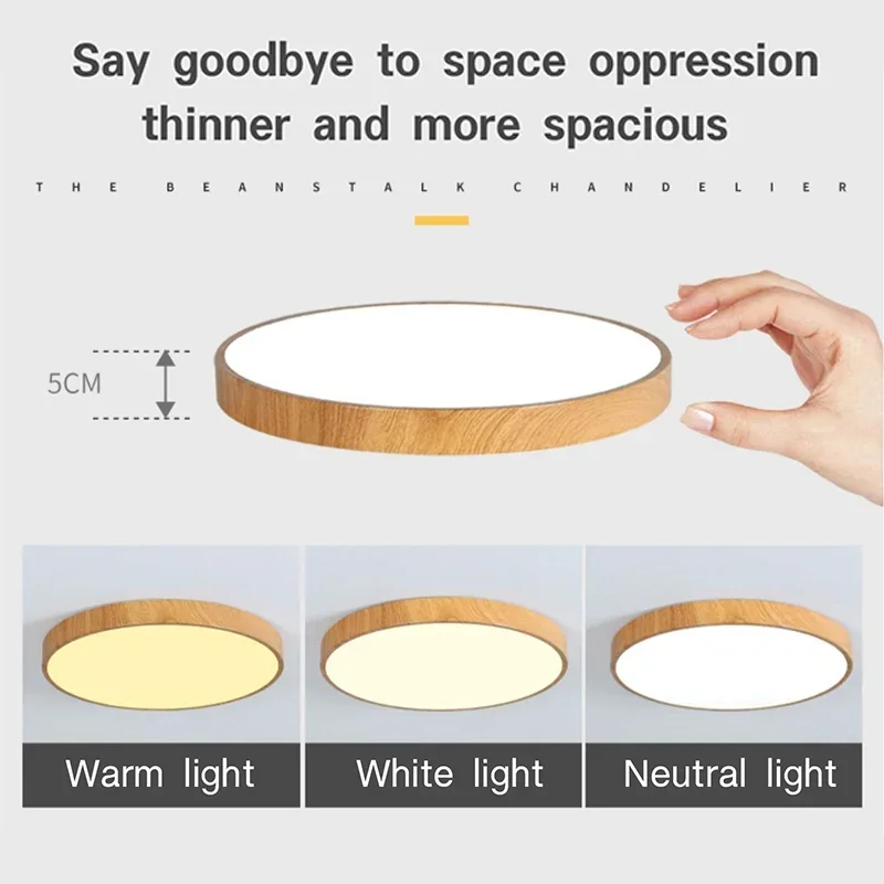 Nordic LED Ceiling Light for Living Room Bedroom Room Study Balcony Corridor Lamp Round Wood Color Indoor Decor Lighting Fixture