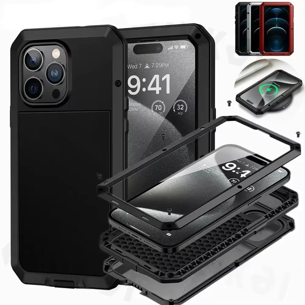 

360 High quality Metal Bumper Shockproof Cover Full Body Protective Case For iPhone 15 14 13 12 11 Pro XS MAX XR 7 8 case