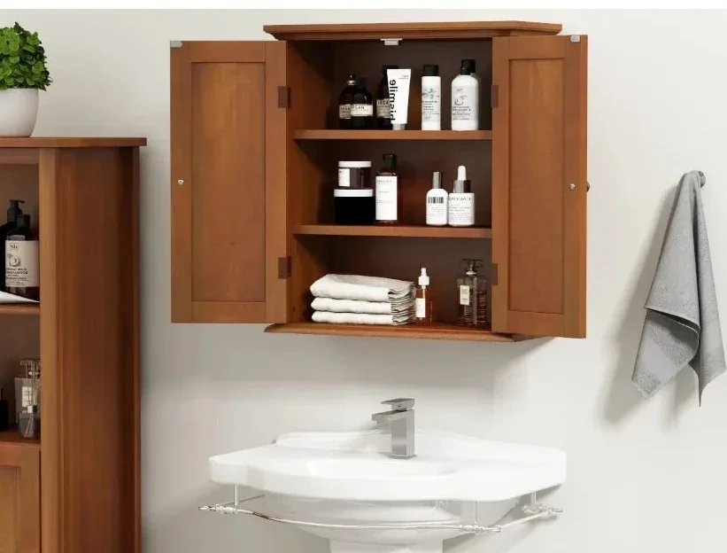 

Bathroom Wall Cabinet, Over The Toilet Space Saver Storage Cabinet, Medicine Cabinet with 2 Door and Adjustable Shelves,