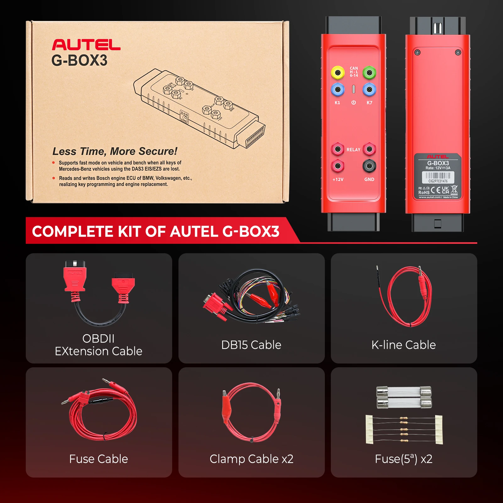 Адаптер для программирования ключей Autel G-BOX3 Gbox3 для Benz BMW, все ключи, потерянные расчет паролей, использование с IM608 IM508S IM608S II