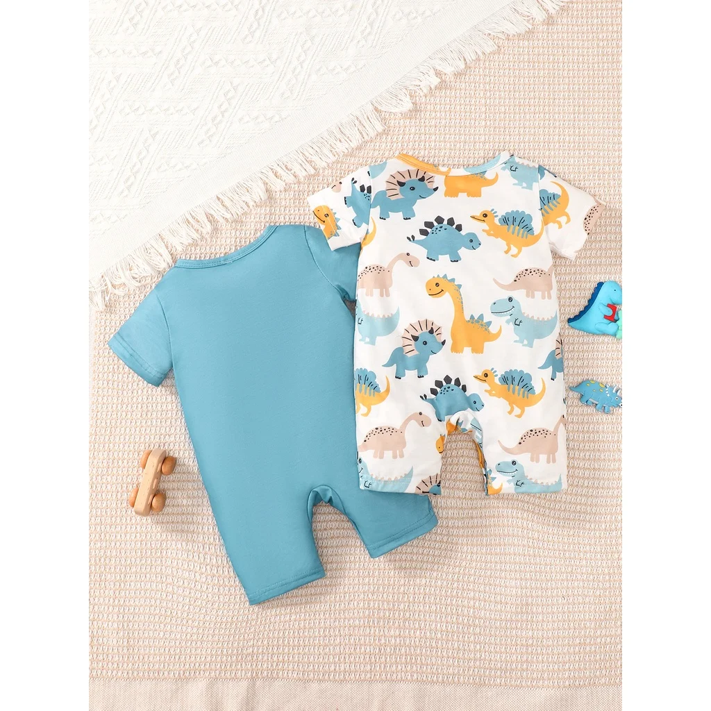 2PCS Romper Newborn Baby Boy Clothing Short Sleeves Dinossauro Print Bodysuit Summer Infant Boy Casual Jumpsuit for 0-24 Months