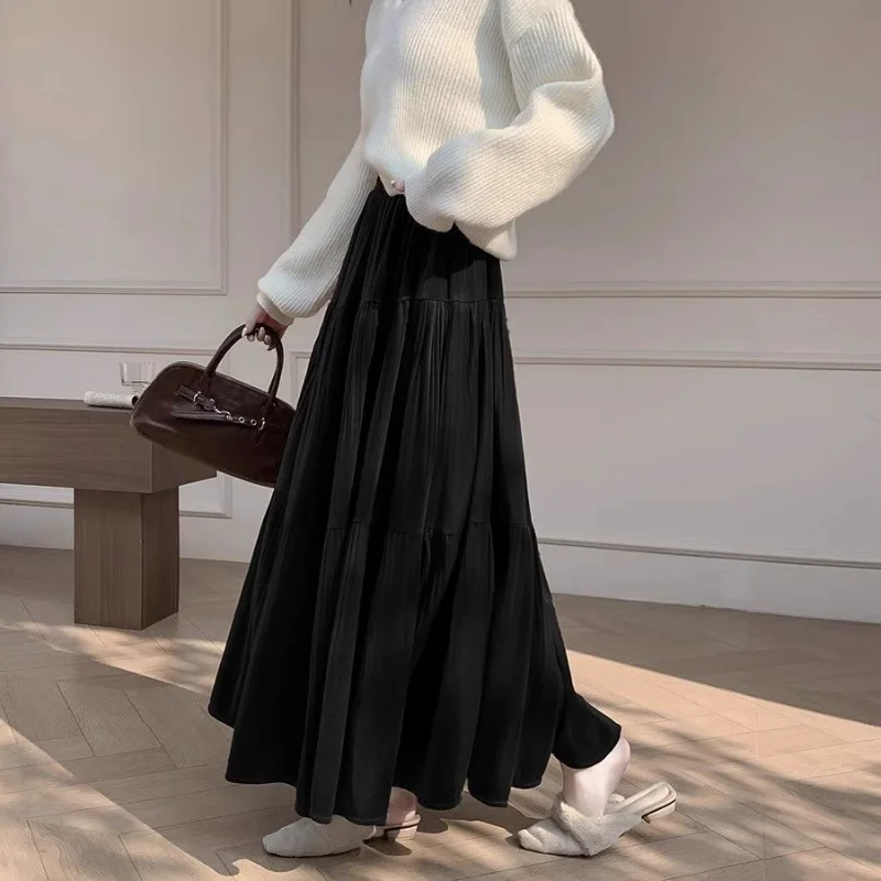 

Women's Autumn and Winter 2025 Slim New Stitched High Waist Drape Cake Pleated Velvet Skirt