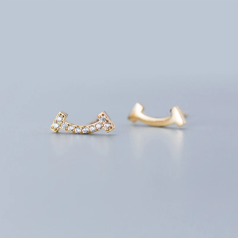Pendientes tipo botón de plata fina S925 925 para mujer, joyería de moda auténtica, colgante de sonrisa dorada, regalo bonito para niñas, triangulación de envíos romántico