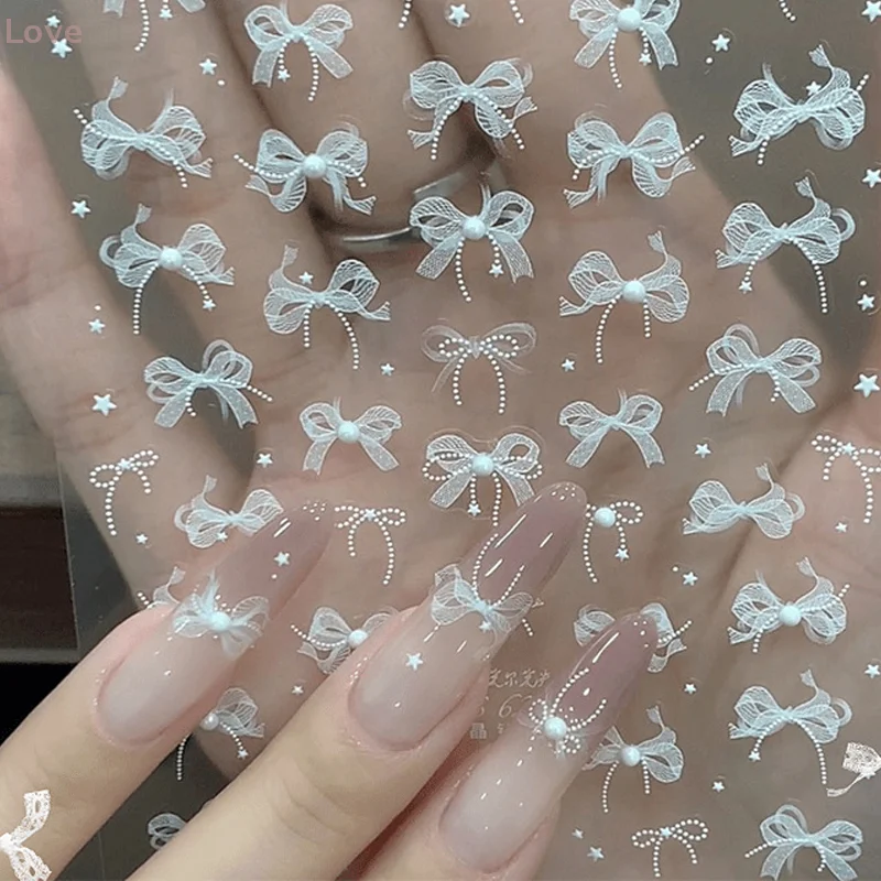 [L&P] ملصق أظافر على شكل فيونكة دانتيل لؤلؤية مع ملصق لاصق لتعزيز الماس يمكنك صنعه بنفسك مجسم