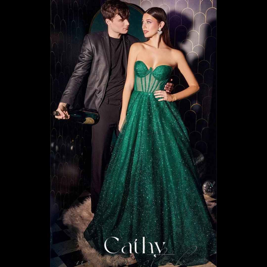 

Cathy Off Shoulder Glitter A-line Prom Dress Sheath Evening Dress فساتين السهرة Elegant Strapless tidos de noche