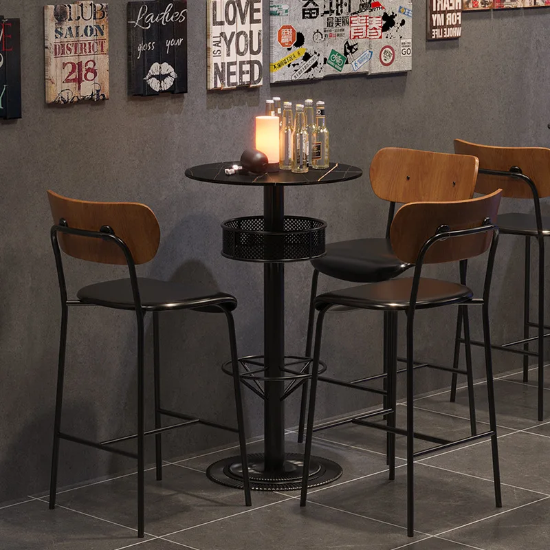 Retro bar chair backrest high bar chair clear bistro high table and combination commercial