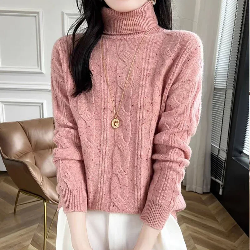 

Женская мода, простой теплый толстый свитер, однотонная водолазка, вязаные пуловеры, осень-зима, винтажный шикарный джемпер