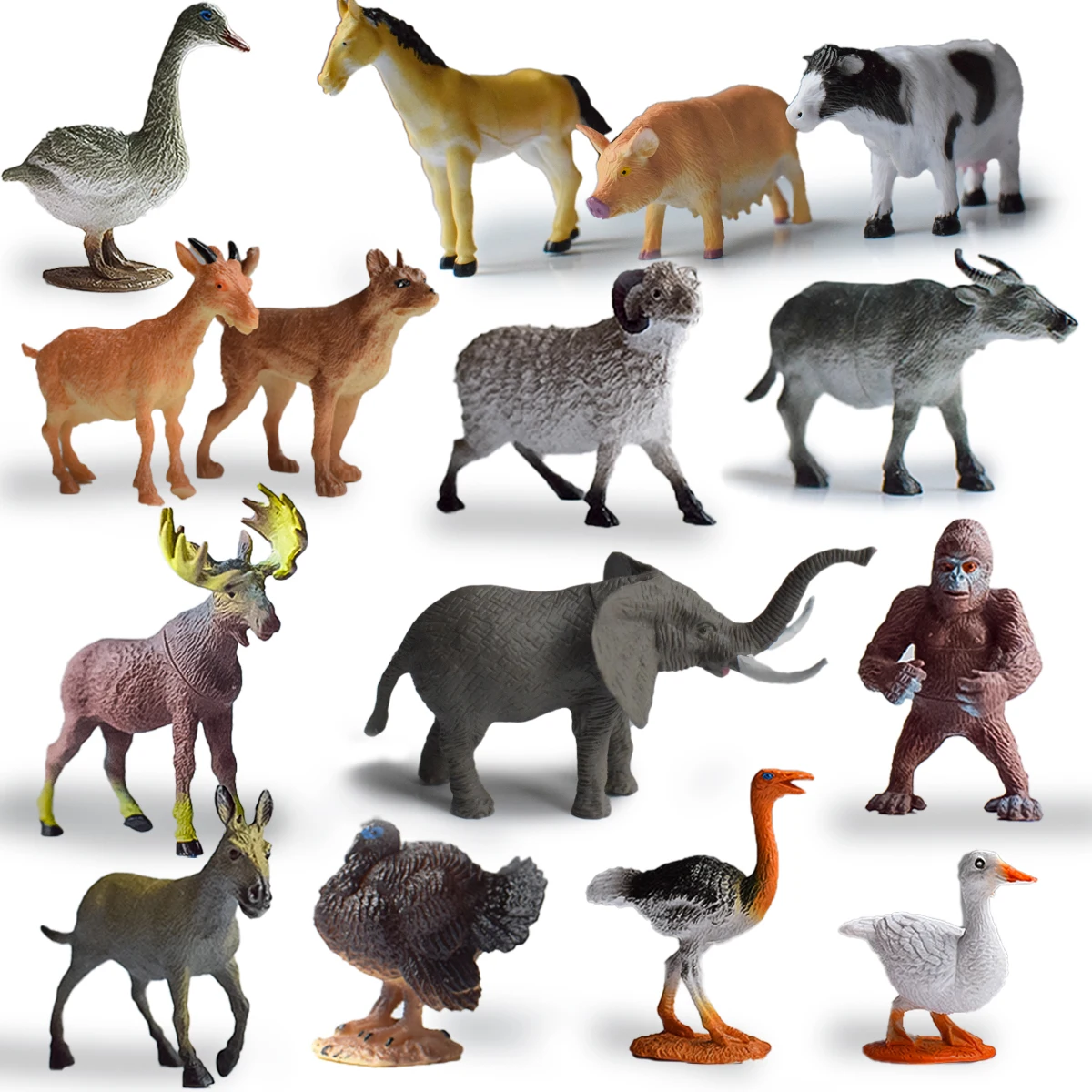 15 Models 4inch Simulated Farm + Wild Animal Set | Parent-Child Interactive Cognitive Toys | Kindergarten Teaching | Decorative Ornaments | Children's Birthday Party Gifts