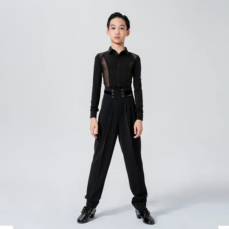 ملابس تدريب الرقص، أزياء أداء الرقص اللاتينية الجديدة للأولاد، قطع علوية شبكية، سراويل تناسب قاعة الرقص السامبا للأطفال