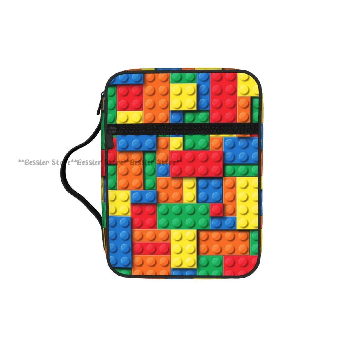 

Colorful Building Blocks Bricks Bible Cover Case Zipper Pocket Handle Storage Bag Church