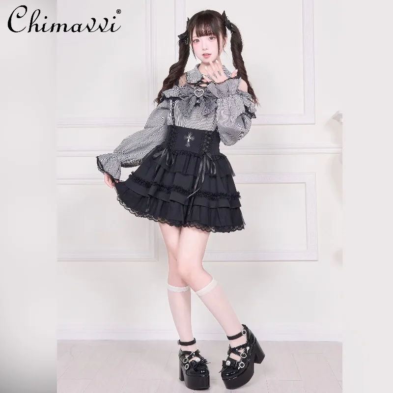 

Japanese Style Mass-Produced Subculture Long-Sleeve Lolita Shirt 2025 Autumn New Sweet Cool Girl Cute Bow Lace Shirts Top