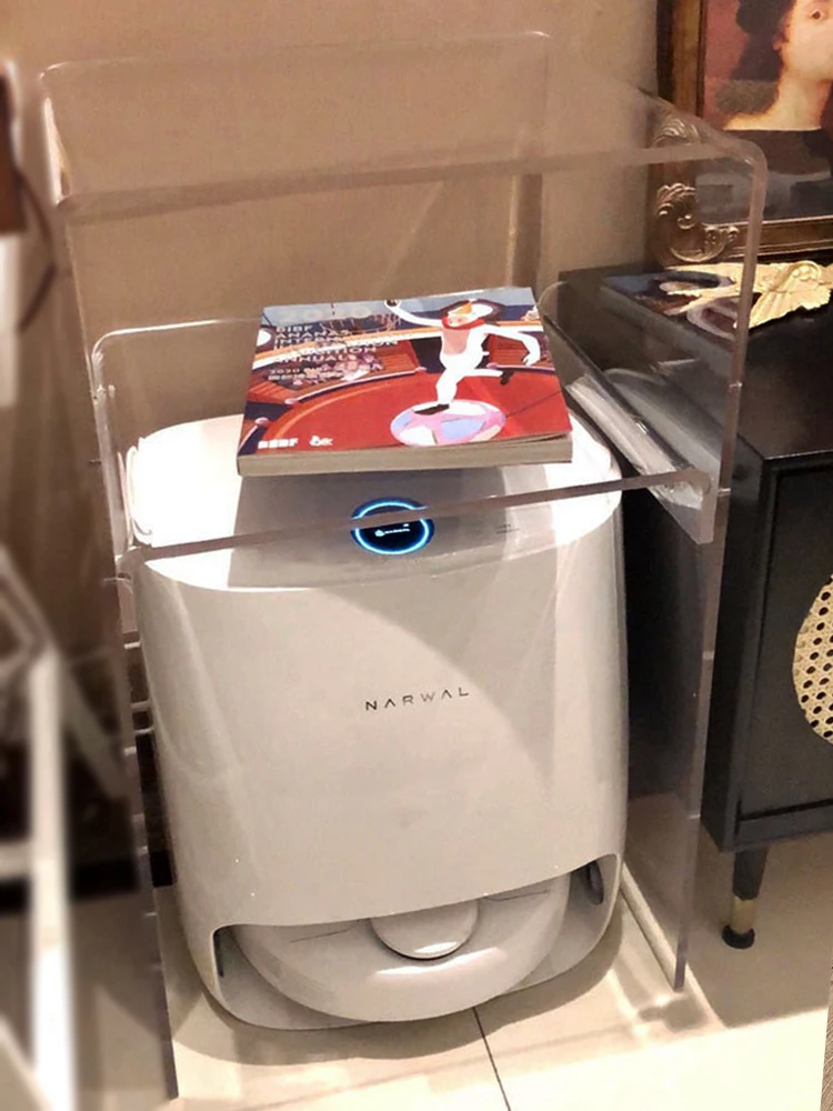 Acrylic Side Table with Wheels Sweeping Robot Companion Cart Removable Cover Rack