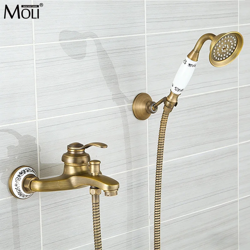 

Настенный латунный матовый смеситель MOLI для ванны с ручным душем, смесители для душа 8306