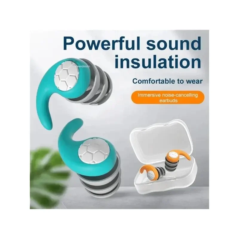 Silicone 3-Layer Noise Reduction Earplugs, Waterproof Silent Ear Plug with Storage Case, for Sleeping & Swimming Use