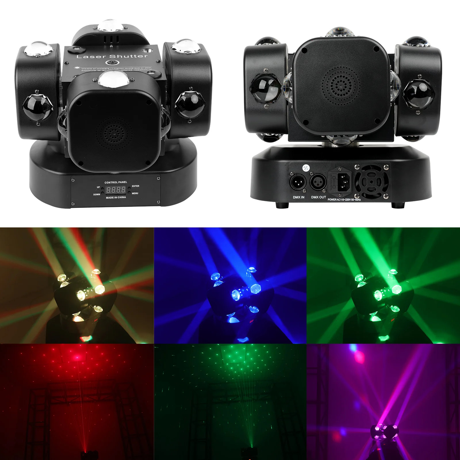 LED Moving Head Light 4 Head Beam Wind Turbine DMX512 Sound Control 200W RGBW for DJ Disco Karaoke Dance Hall KTV Disco Bar