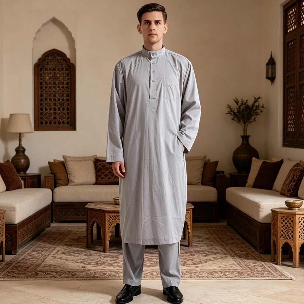 

Muslim Islamic Clothing Men's Arab Robe Arab Vintage Long Sleeve Men Jubba Thobe Robe Loose Dubai Saudi Arab Kaftan Men Clothing