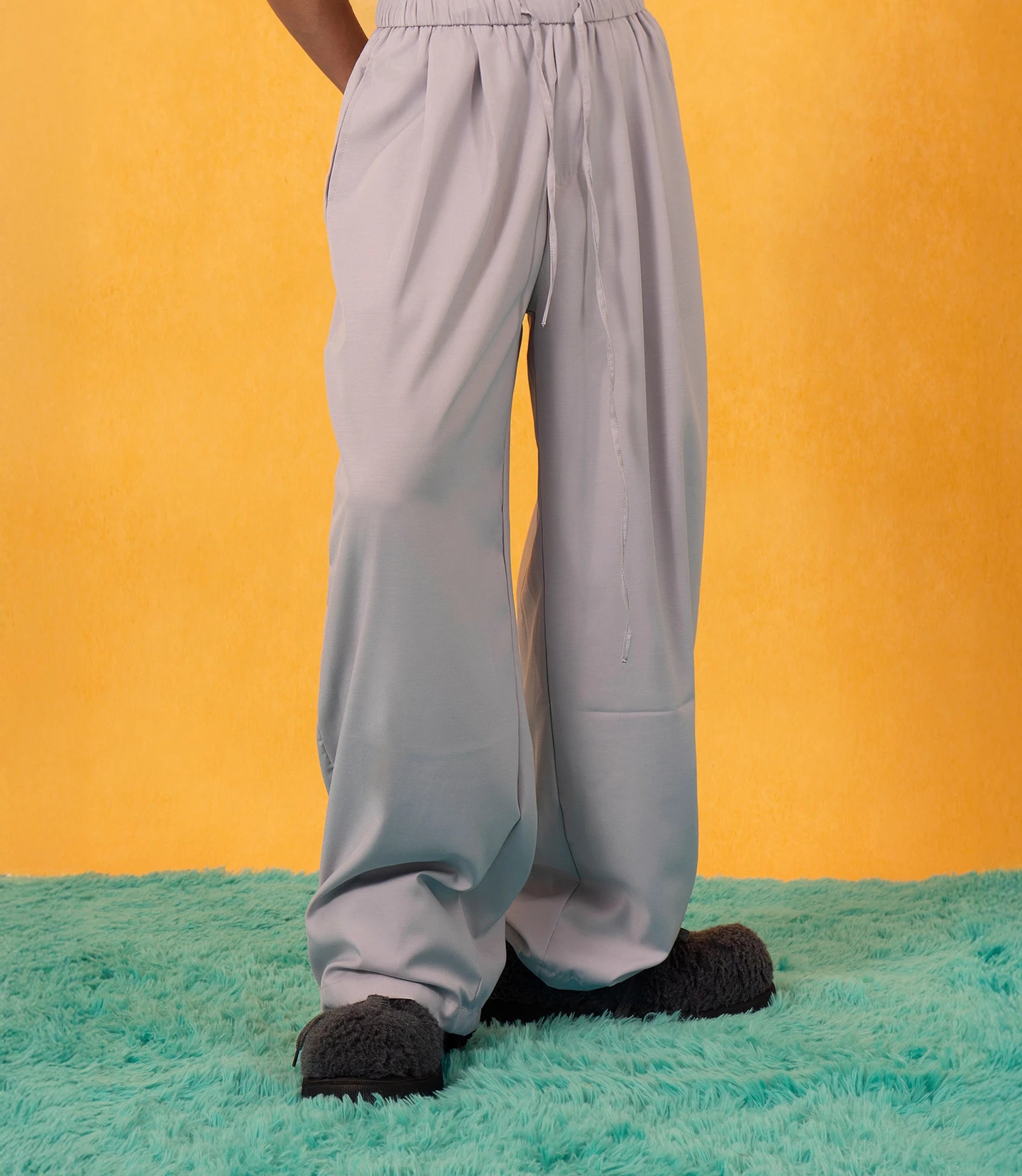 Men's 2025 Summer New Ice Silk Elastic Waist Drawstring Trousers Suit Trousers Solid Color Loose Comfort Wide Leg Straight Pants